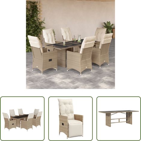 vidaXL Relaxsessel - 7-tlg. Garten-Bistro-Set mit Kissen Beige Poly Rattan (1/5)