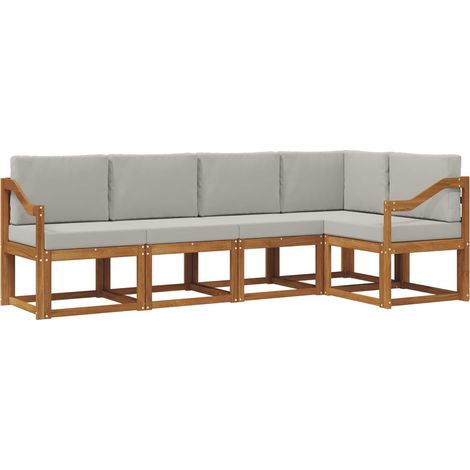 Set di divani da esterno 5 pz Salotto da Giardino Grigio Naturale e Chiaro (1/5)