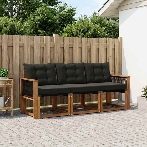 vidaXL Set di divani da esterno con cuscino 3 pcs Naturale e Nero
