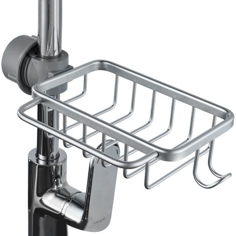 Porte-éponge pour robinet de cuisine, étagère de rangement pour évier, étagère amovible, convient pour le rangement sous l'évier et dans la salle de bain. (Argent) (1/5)