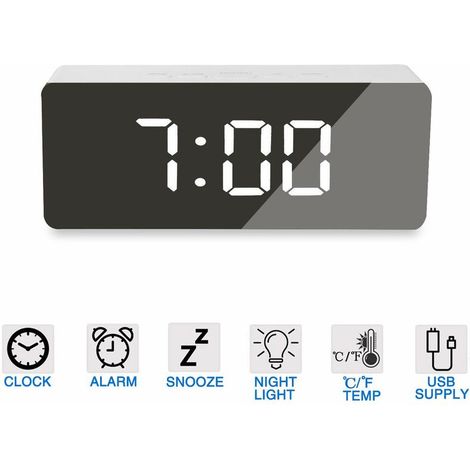LED Alarm Clock Digital Travel Alarm Clock Alarm Clock Mirror Alarm Clock with LED Display Best Makeup Mirror with Dimmer, Snooze, Temperature Function for Home Office, Travel and Heavy Sleep (1/5)