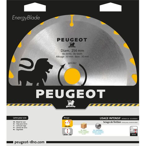 Lame carbure pour scie circulaire D. 254 x 30 mm x Z 80 - Bois/PVC - 801347 - Peugeot