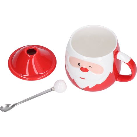 Mug de Noël en céramique 450ml avec couvercle et cuillère, grande capacité pour thé, lait ou café, idéal pour la maison.