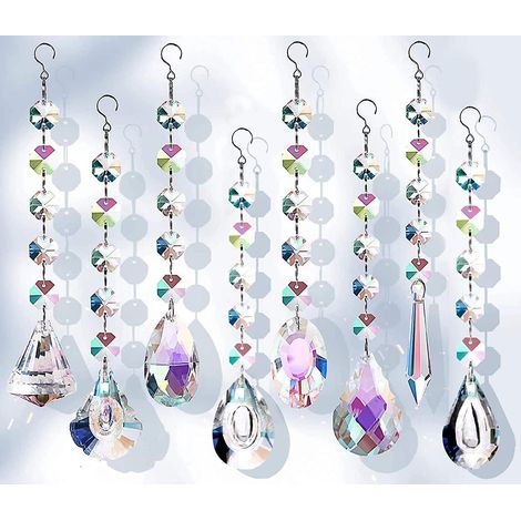 Attrape-soleil en cristaux, lot de 7, pendentifs en cristal coloré avec prismes et perles en verre pour fenêtres... (1/5)