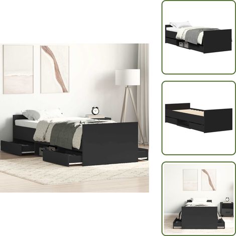 Letto per ospiti - vidaXL Giroletto con Testiera e Pediera Nero 100x200 cm - Letto con doghe