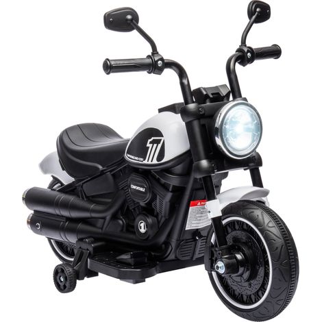 Moto elettrica per bambini con rotelle d'allenamento 76 x 42 x 57 cm faro led sedile ergonomico design moderno in PP bianco 210000549