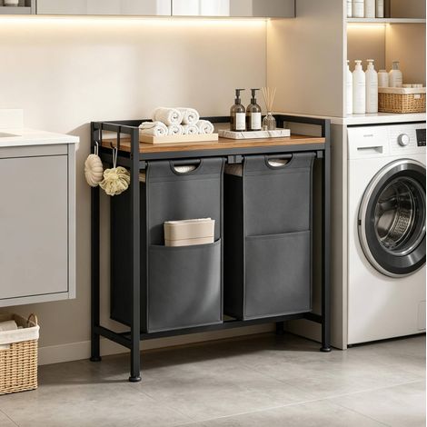Meuble de rangement pour linge avec 2 compartiments, 70 x 71 x 30 cm, noir et brun rustique HAVRYA (1/5)