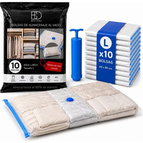 Sacs sous vide pour ranger vêtements, couettes, couvertures, oreillers et linge de lit, économiser de l'espace lors des déménagements et des voyages, compatibles avec aspirateur et pompe, plusieurs (1/5)