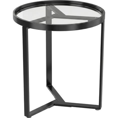 CHICFURN Tavolino rotondo Ø 45 cm in metallo nero e vetro temperato per piccoli spazi (1/5)