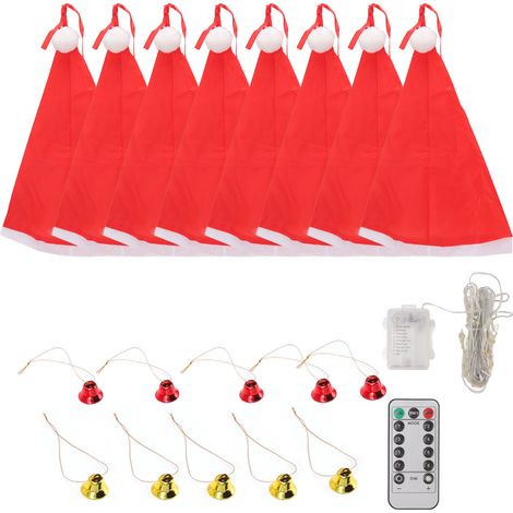 Chapeaux de Noël lumineux suspendus avec clochettes, guirlande LED à piles pour décoration intérieure et extérieure (1/5)
