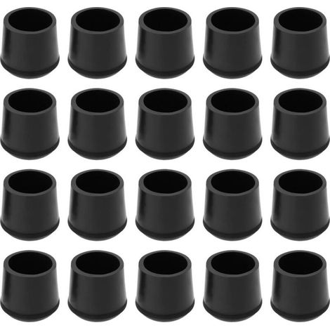 Lot de 20pcs Embouts de Pieds de Chaise en Caoutchouc Noir de 25mm pour Pieds de Table Et de Chaise Capuchons de Protection pour Tuyaux Et Sols (1/5)