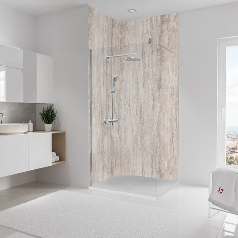 Schulte pack de 2 panneaux muraux 100x255 cm, revêtement pour douche et salle de bains, placement facile, DécoDesign DÉCOR, travertin beige-structuré