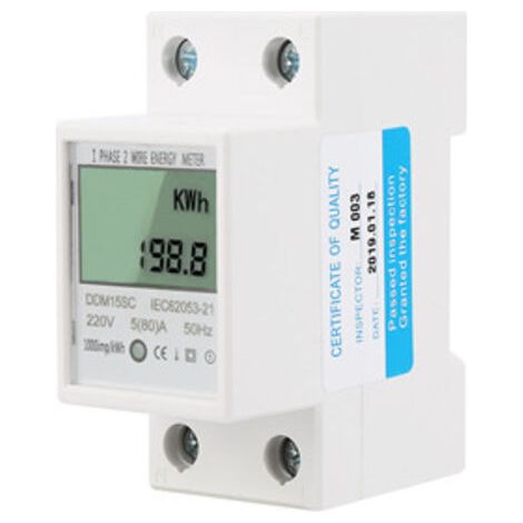 Compteur d'énergie électrique monophasé 220 V 50 Hz avec écran LCD Montage sur rail DIN 35 mm (1/5)