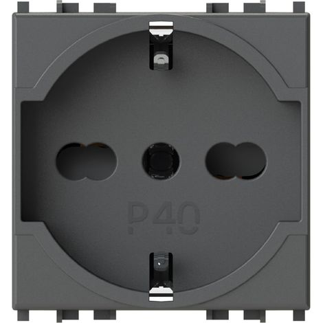 Prise électrique type P40 2P+T compatible Arkè. Permet de connecter une prise Schuko ou une prise 10 ou 16A sans adaptateurs. Installation facile. Couleur grise (1/5)