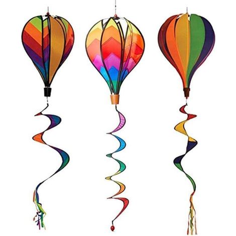 Windspiel Heißluftballon 3 Stück bunte hängende Gartendeko UV- & wasserbeständig