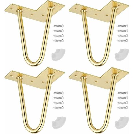 Pieds de Table en Epingle à Cheveux, 4 Pouces Pieds de Table en Métal Bricolage, Pieds de Meubles, avec Vis et Tapis de Protection de Chevet (d'or) (1/5)