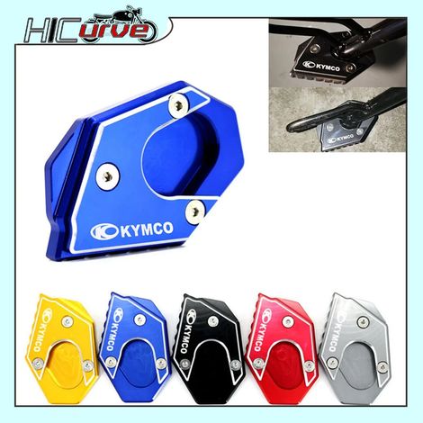 (Bleu) Compatible avec KYMCO Xciting 250, 300, 350, 400, 400i, 250i, 300i, 350i : béquille latérale CNC, extension de béquille, plaque de support, support agrandissant la béquille maxpower (1/4)