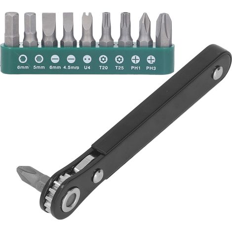 11-teiliges Mini-Schraubendreher-Set, 1/4-Zoll-EDC-Taschenwerkzeug, Ratschenschlüssel, Drehmomentschlüssel, 90°-Wendegriff (1/5)