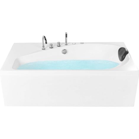 Baignoire Balnéo à Droite avec LED en Acrylique 175 x 80 cm avec Jets de Massage Blanche Caura