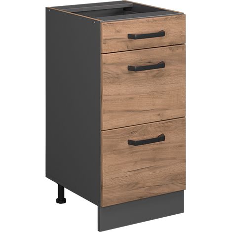 Meuble cuisine R-Line, Chêne de force doré, 40 cm avec tiroirs, sans plan de travail, Vicco