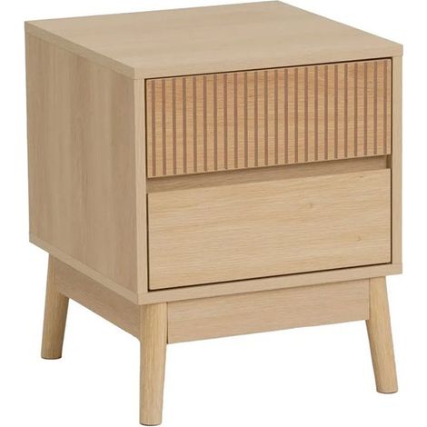 Table de chevet - JUANIO - 2 tiroirs - Bois naturel - 40x39x48 cm - Intemporel (1/5)