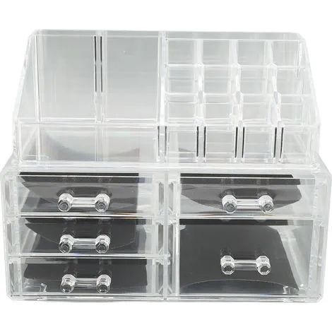 Organisateur de maquillage transparent à 5 tiroirs et 1 plateau, empilable et pratique, boîte de rangement cosmétique multicouche pour comptoir de salle de bain (1/3)