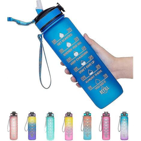 950 ml (32 oz) BPA-freie, auslaufsichere Wasserflasche mit Zeitanzeige und Strohhalm. (1/4)