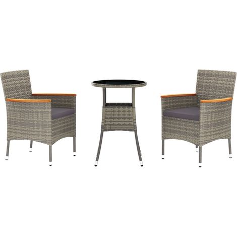 Maison Exclusive - 3-tlg. Garten-Bistro-Set mit Kissen Grau Poly