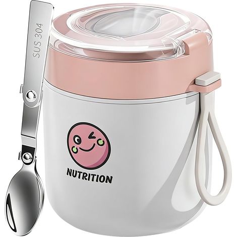 Bicchiere da muesli isolato in acciaio inossidabile da 500 ml, a tenuta stagna e con cucchiaio, ideale per porridge, yogurt, farina d'avena e muesli, perfetto da portare a scuola, al lavoro o in viagg (1/5)