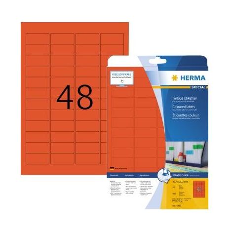 HERMA Etiketten A4 rot 45,7x21,2 mm Papier matt 960 St. (4367) (1/5)