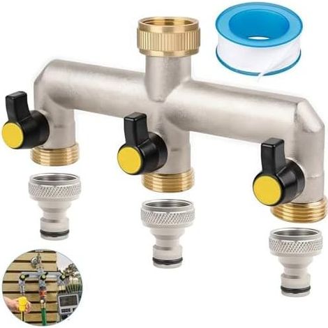 3-Wege-Wasserhahn, 3/4"-Wasserauslass, Schlauchadapter, Anschluss zur Regulierung und Absperrung des Wasserdurchflusses, Wasserverteiler, Haus, Garten Fr-3 - (1/5)