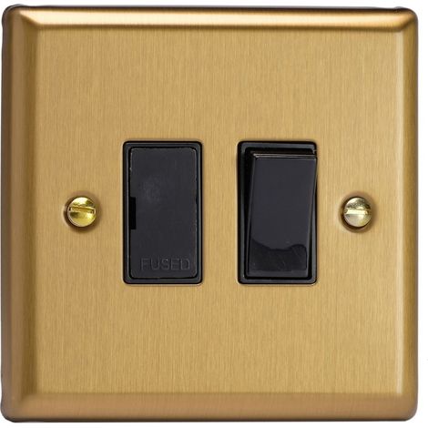 Varilight 13A Switched Fused Spur Double Pole Brushed Brass Black Insert 230V Screw-Fixed