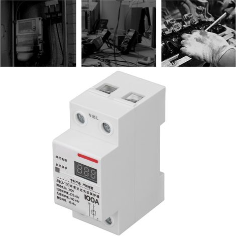 JGQ-100 100A 230V Automatischer Rücksetz-Über-/Unterspannungsschutz auf DIN-Schiene mit quadratischer Kontrollleuchte und Display. (1/5)