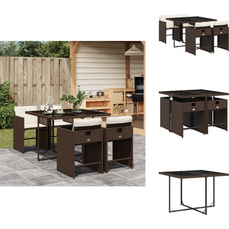 5-tlg. Garten-Essgruppe mit Kissen Braun Poly Rattan - Gartentisch - Gartenmöbel - Essgruppe - Outdoor Möbel - Terrassenmöbel (1/5)
