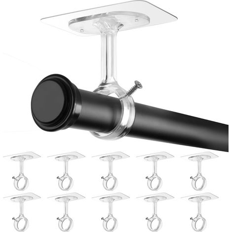 Bohrfreie Deckenbefestigung für Gardinenstangen – 10er Pack robuste, verstellbare Klebehaken, für Stangen bis 3 cm, geeignet für Vorhänge und Schränke (1/5)