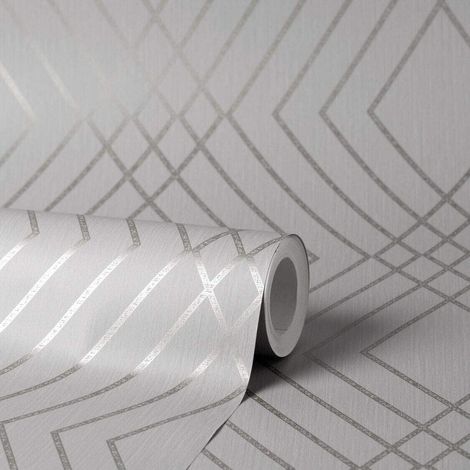 Fine Decor FD42603 - Papier peint motif treillis Shard en pierre/argente (1/4)