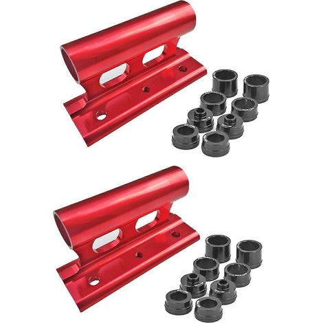 Deux supports de porte-vélos de toit, supports de transport, supports de vélo à axe traversant à dégagement rapide, rouges. (1/5)