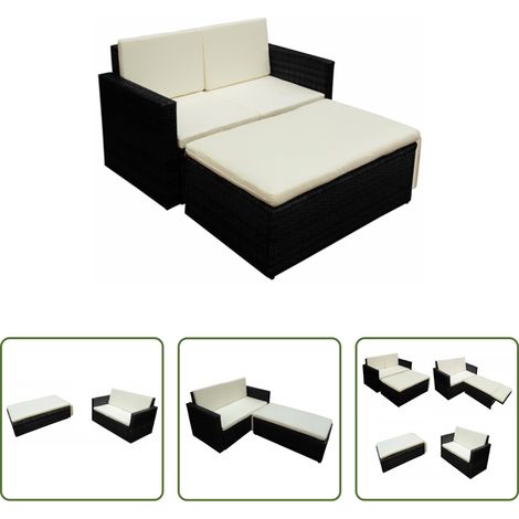 vidaXL Rotin -  Salon de jardin 2 pcs avec coussins Résine tressée Noir (1/5)