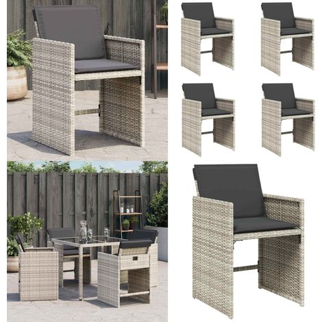Chaises de jardin avec coussins lot de 4 gris clair poly rotin - Chaise De Jardin - Fauteuil De Jardin - Mobilier De Jardin - Résine Tressée - Poly Rotin - Home & Living (1/5)