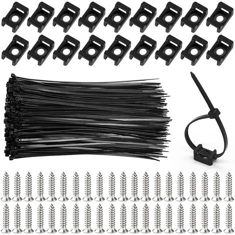 100 Pièces Fixations de Serre-Câbles Base de Montage avec 100 Pièces Attaches de Câble Noir et Vis pour Fixation Cable Electrique (1/5)