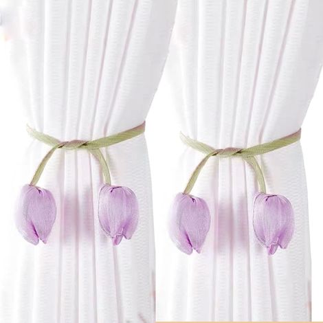 Pince Rideaux Attache, Lot de 2 embrasses de Rideaux Mignonnes Tulipes, Fleurs Violet, pour la décoration de la Maison (1/5)