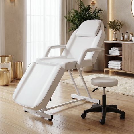 3-Zonen-Massageliege mit Hocker – Kosmetikliege für SPA, Tattoo- und Schönheitssalon – Weiß – 182 × 81 cm – Home Nature Wohnkonzept (1/5)