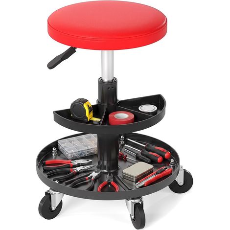 COSTWAY Tabouret d'Atelier Hauteur Réglable 42-56 cm, Rouge (1/5)