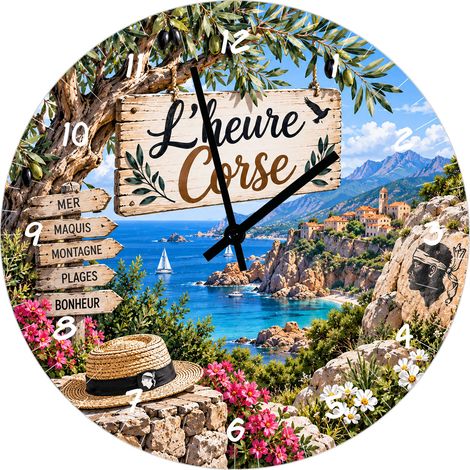 Horloge en verre Corse mer maquis montagne 29 cm (1/2)