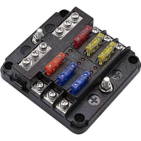 Sicherungskasten mit Minuspol, 6-fach Flachsicherungshalter mit LED-Anzeige für 12V Boot, Auto, LKW, Marine-JXLGV (1/5)