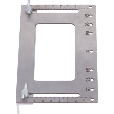 Gabarit de quincaillerie pour meubles, en acier inoxydable, pour la perforation des poignées, avec vis réglable, couleur argent. (1/5)