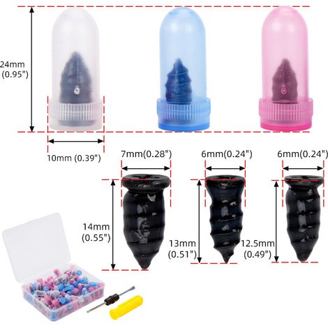 Clous de réparation pour pneus tubeless de voiture et de moto, outil de réparation rapide pour pneus de vélo électrique, boîte de 100 clous en plastique (1/4)