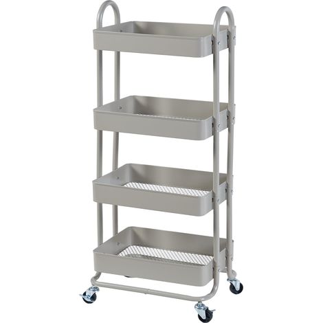 Chariot de service desserte cuisine salon meuble de rangement à 4 paniers 104 x 46 x 35 cm acier gris (1/4)