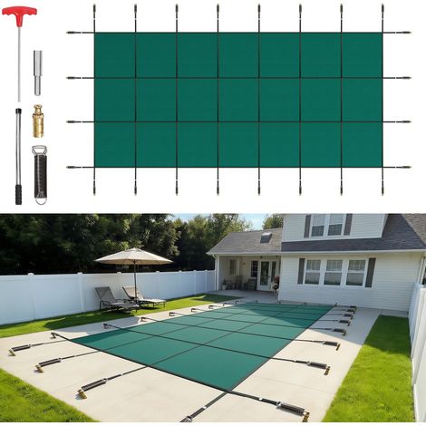 Couverture de sécurité pour piscine 5,5 x 11,6 m,adaptée pour piscine enterrée 4,9 x 11 m,couverture solide en maille verte pour hiver (1/5)