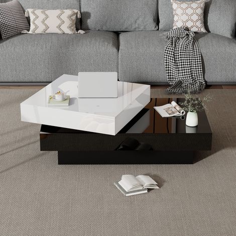 Tavolino da caffè girevole 103 x 60 x 35,5 cm, doppio livello, bianco e nero (1/5)